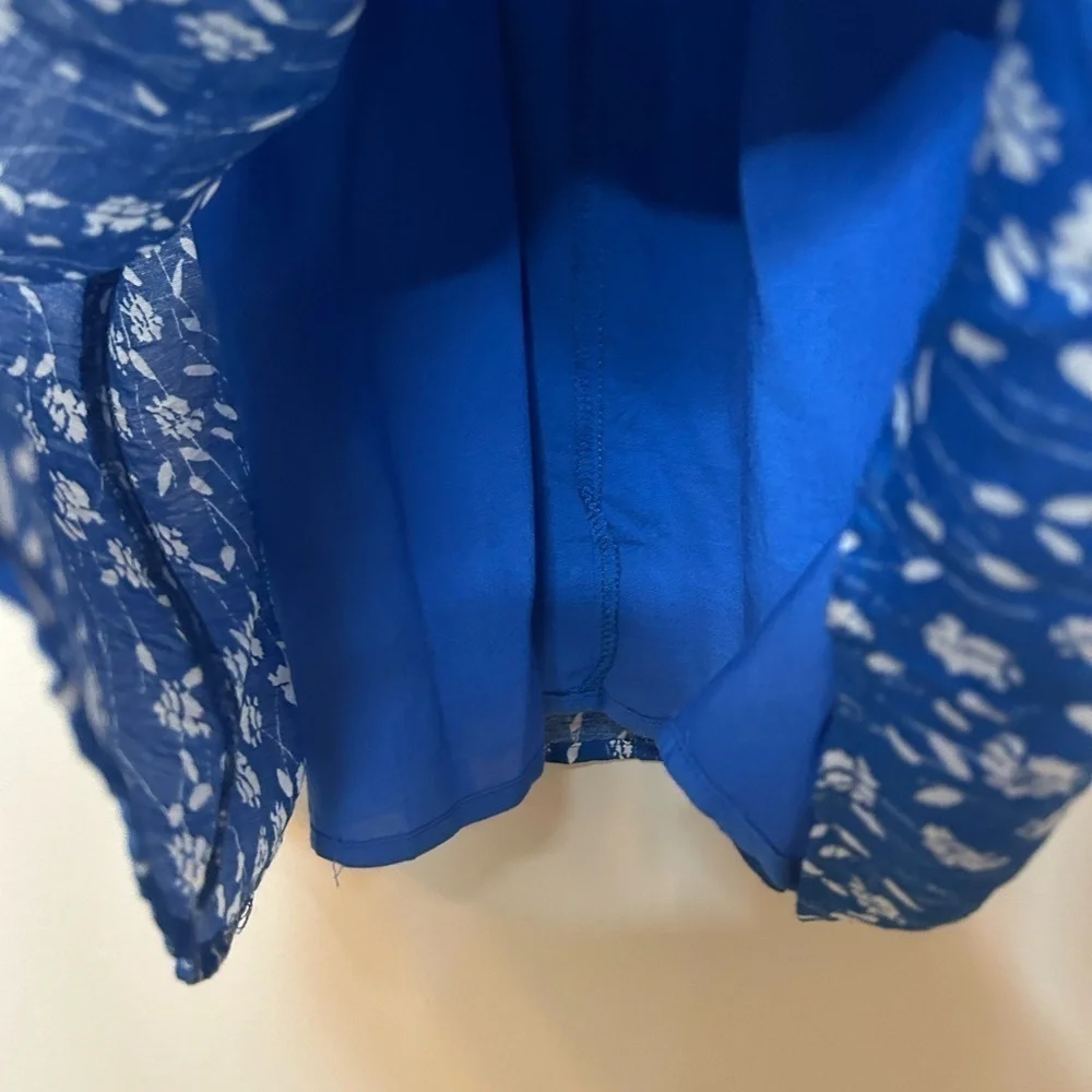 Hayden Blue Floral Smocked Neck Mini Dress Short Sleeve